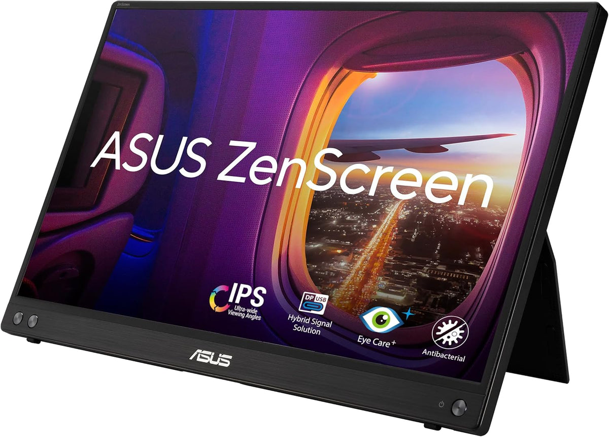 ASUS ZenScreen MB16ACV - Monitor portátil de 15.6" FHD - Teletrabajo o gaming - Alimentación y visualización mediante USB-C o USB-A - Panel IPS - 1920x1080 - Tratamiento antibacteriano - Sin parpadeo (Flicker-free) - Para portátil