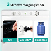SMETA Refrigerador con congelador a gas 12V/230V/Gas, nevera con compartimento congelador de 100L, refrigerador combinado silencioso para camping, hogar, caravana, garaje, casa rural, autocaravana, blanco
