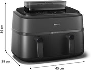Philips Airfryer Serie 5000 - Freidora de aire de doble cesta con cocción al vapor, 9 L, RapidAir, 19 modos de cocción, hasta un 90 % menos de grasa, AirSteam, limpieza al vapor, HomeID (NA550/00)