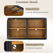 Aparador grande de 4 puertas con puertas de vidrio, gabinete arqueado con estantes ajustables para cocina