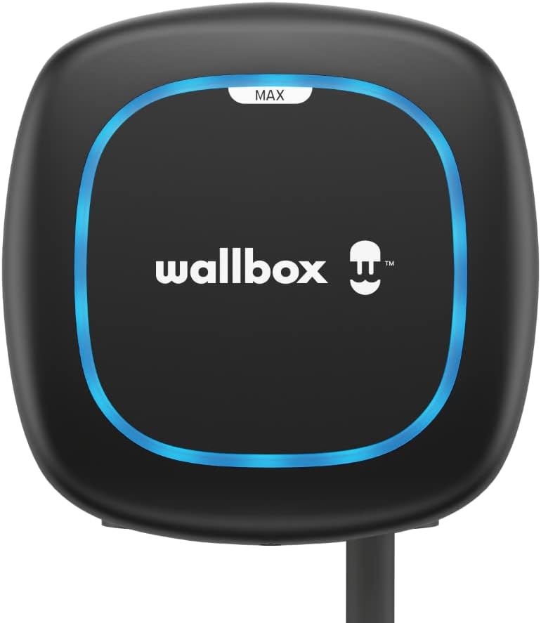 Cargador para vehículo eléctrico Wallbox Pulsar Max (7,4 kW, Tipo 2, Wi-Fi, Bluetooth, OCPP, interior/exterior, protección de puesta a tierra, cable de 5 metros, diseño de fácil instalación) Negro