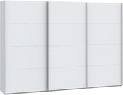 Armario corredero Forte SOPHISTISPACE 300 de 3 puertas con estantes y barra para colgar ropa, blanco, 299,8 cm de ancho, 210,5 cm de alto, 62,9 cm de profundidad