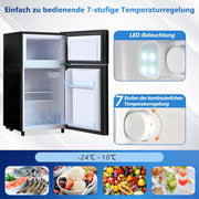 Refrigerador con congelador Merax, combinación frigorífico-congelador, frigorífico pequeño con 51L y congelador de 21L, silencioso, LED, estantes de vidrio, cajón para verduras, estantes en la puerta, para cocina, sala de estar, oficina, negro