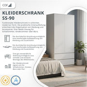 Armario ropero CDF blanco, 90 cm de ancho, para dormitorio infantil o dormitorio, 2 cajones, 2 puertas, armario de dos puertas, estilo moderno, incluye todo lo necesario para el montaje, armario para ropa y juguetes.