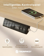 TRIUMPHKEY Escritorio regulable en altura 160x80 con puerto de carga USB, escritorio regulable en altura con 3 botones de memoria y bandeja para cables, mesa de ordenador, escritorio de pie, beige