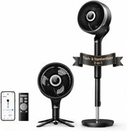 Ventilador inteligente DREO para dormitorio, ventilador de pie, oscilación omnidireccional de 150°+100°, alcance de circulación de aire de 36,6 m, motor CC silencioso, 12 velocidades, 6 modos, 20 dB, control remoto, temporizador de 12 horas.