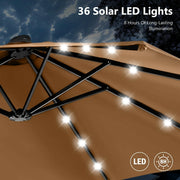 Sombrilla de mercado para exteriores de doble cara MAISON ARTS de 15 pies, rectangular, con manivela, luces LED solares y base incluida