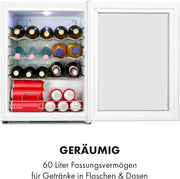 Mininevera Klarstein con puerta de cristal para habitaciones, refrigerador de bebidas con estantes ajustables, pequeño de 80 litros, frigorífico silencioso para interiores/exteriores
