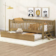 Estructura de cama individual con nido y barandilla, cama de plataforma de perfil bajo con escaleras para niños y niñas