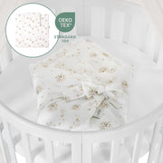 Cuna ovalada evolutiva Waldin, set completo 7 en 1, cuna de barrotes, cama infantil con colchón, cambiador, cuna colecho, madera blanca