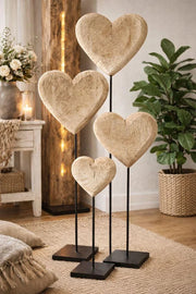 Corazón de madera maciza en soporte de metal, 3 tamaños, decoración de madera, regalo de corazón