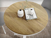 Mesa de comedor redonda extensible estilo loft WFL GROUP - Mesa industrial con patas de metal blanco - Mesa que ahorra espacio para salón - Roble Lancelot - 100 a 180 cm