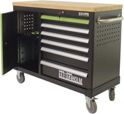 TRUTZHOLM Carro de herramientas vacío Deluxe, carro de taller con 6 cajones y compartimento con puerta, armario de herramientas con cerradura y ruedas con encimera de madera maciza, banco de trabajo móvil 108 x 46,5 x 77 cm, verde/negro