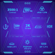 Monitor Gaming Curvo Amzfast de 32 pulgadas, QHD 2560x1440, 180Hz, 1 ms MPRT, 1500R, Adaptive Sync, luz azul reducida, sRGB 120%, HDR, HDMI 2.0/DP 1.2, VESA 75x75, AMZG32C3Q