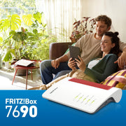 FRITZ!Box 7690 (Router Wi-Fi 7 DSL con 5.760 Mbit/s (5 GHz) y 1.376 Mbit/s (2,4 GHz), hasta 300 Mbit/s con VDSL Supervectoring y ADSL2+, Wi-Fi Mesh, base DECT, versión en alemán)