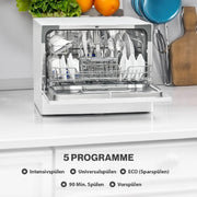Minilavavajillas Bomann con conexión de agua | incl. manguera | Lavavajillas de sobremesa silencioso | Mini lavavajillas para cocinas pequeñas/camping | Lavavajillas pequeño con protección contra desbordamiento | TSG 7405 negro