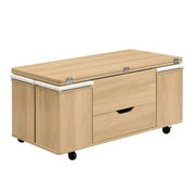 Mesa de centro elevable moderna multifuncional Zeus & Ruta con almacenamiento oculto, 4 taburetes y ruedas, perfecta para espacios modernos