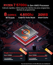 Greed® PC Ultra V2 con AMD Ryzen 7 5700G - Computadora rápida + Computadora de escritorio para el hogar con 4.6 GHz, 16 GB de RAM/memoria - SSD de 1 TB + HDD de 1 TB - DVD+RW - USB3.1 - Wi-Fi, con Win11 Pro