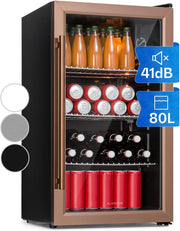 Mininevera Klarstein con puerta de cristal para habitaciones, refrigerador de bebidas con estantes ajustables, pequeño de 80 litros, frigorífico silencioso para interiores/exteriores