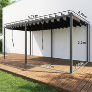 Pérgola de jardín Outsunny 3x5,7 m, cenador de jardín con techo de lamas ajustable a 90°, manivela, estructura de aluminio, protección UPF50+, pabellón para exterior, patio, terraza, gris oscuro