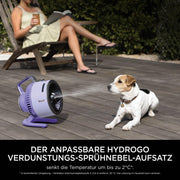 Ventilador inalámbrico Shark FlexBreeze HydroGo, potente ventilador portátil con nebulizador, refrigeración para interiores y exteriores, silencioso y duradero, compacto y ligero, 5 velocidades, color lila