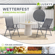 Set de 4 sillas de jardín Juskys Calena antracita - Ajustables en 7 posiciones y plegables - Acero con recubrimiento en polvo, transpirable