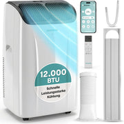 Aire acondicionado portátil SereneLife de 12.000 BTU con función de calefacción – Aire acondicionado compacto para habitaciones de hasta 32 m² | Refrigeración, calefacción, deshumidificador y ventilador | 48 dB | Gris