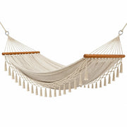 Hamaca de algodón con barras de madera, beige, 200x150 cm