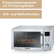 Microondas SEVERIN con función de grill y convección 3 en 1, para descongelar, cocinar y calentar, microondas con plato giratorio, acero inoxidable cepillado/plateado, MW 7774