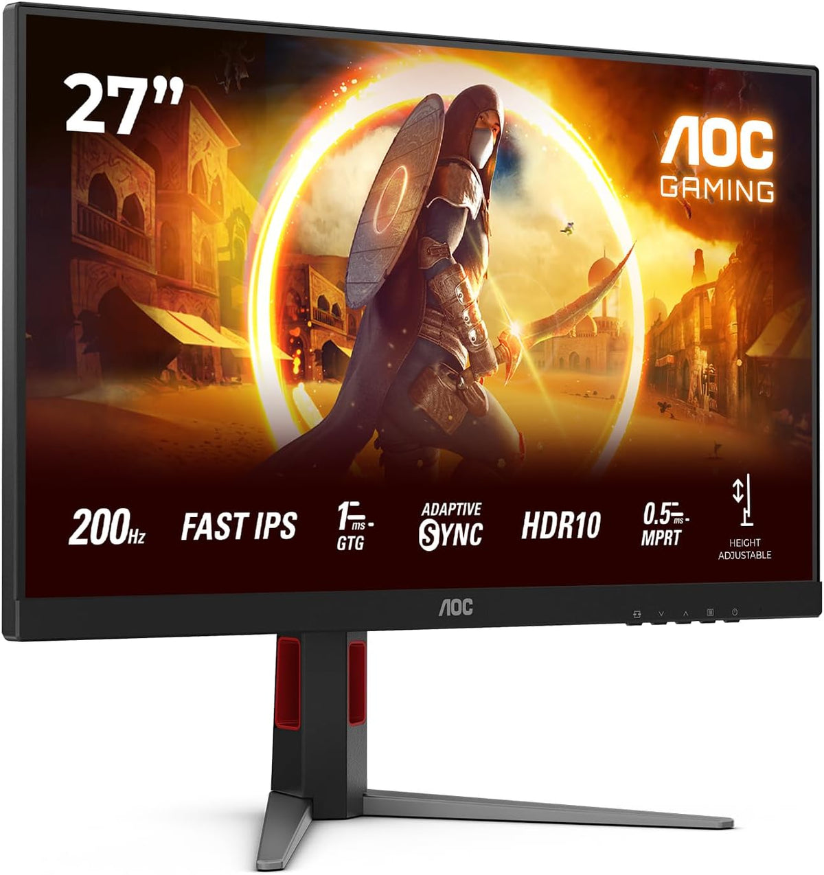 AOC Gaming 27G4HA - Monitor Full HD de 27 pulgadas, 200 Hz, 1 ms, compatible con G-Sync, HDR10 (1920x1080, 2x HDMI 2.0, 1x DisplayPort 1.4) Negro-Rojo
