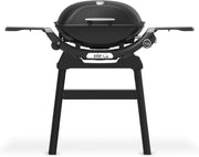 Barbacoa de gas Weber Q 2200N con mesas laterales y soporte compacto/parrilla para terrazas y balcones con quemadores de alto rendimiento, rejillas de hierro fundido vitrificado y encendido electrónico, negro medianoche
