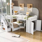 Litera en forma de L Whisen Modern Design, cama individual sobre matrimonial, con 3 cajones, escritorio portátil y armario