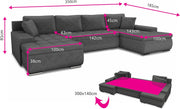Sofnet conjunto de sofá en forma de U Faris con función de dormir - sofá, sofá cama con arcón, conjunto de sofá con función cama, sofá grande, sofá cama (negro + grafito (Madryt 1100 + Inari 94))