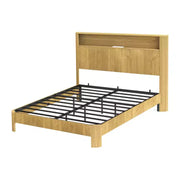 Estructura de cama ModernLuxe tamaño Queen/Full XL con cabecera de almacenamiento, estación de carga integrada, diseño ondulado, soporte silencioso