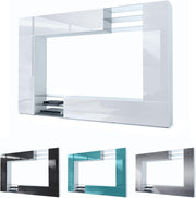 Mueble de salón Vladon Mirage, fabricado en Alemania, mueble mural con panel trasero, 2 puertas, 2 puertas abatibles y 6 estantes de cristal abiertos, blanco mate/crema de alto brillo (262 x 183 x 39 cm)