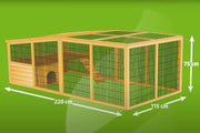 Parque exterior Kerbl con protección contra fugas (distancia entre barrotes de 2,5 cm, recinto cubierto, con techo de plástico, incluye caseta para animales pequeños + plataforma de observación) 81708