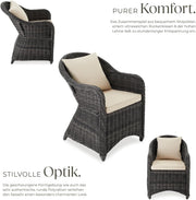 tectake® Set de 2 sillas de jardín de polirratán y aluminio, mobiliario de jardín con 2 sillones, resistente a la intemperie, sillón de jardín de ratán con cojines suaves, funda extraíble y lavable, estable y protector de suelos - gris