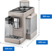 Cafetera superautomática De'Longhi Rivelia EXAM440.55.W con sistema de leche LatteCrema, recipiente de granos intercambiable, 16 bebidas de café y leche con solo tocar un botón, función Extra-Shot, pantalla táctil de 3,5 pulgadas, color blanco