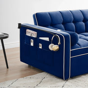 Sofá cama de 2 plazas de terciopelo de 55" con cama extraíble, respaldo ajustable, bolsillos laterales y soporte para teléfono