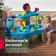 Mesa de agua Step2 Rain Shower con 13 accesorios - Azul y verde | Juego de exterior acuático | Actividad para el jardín