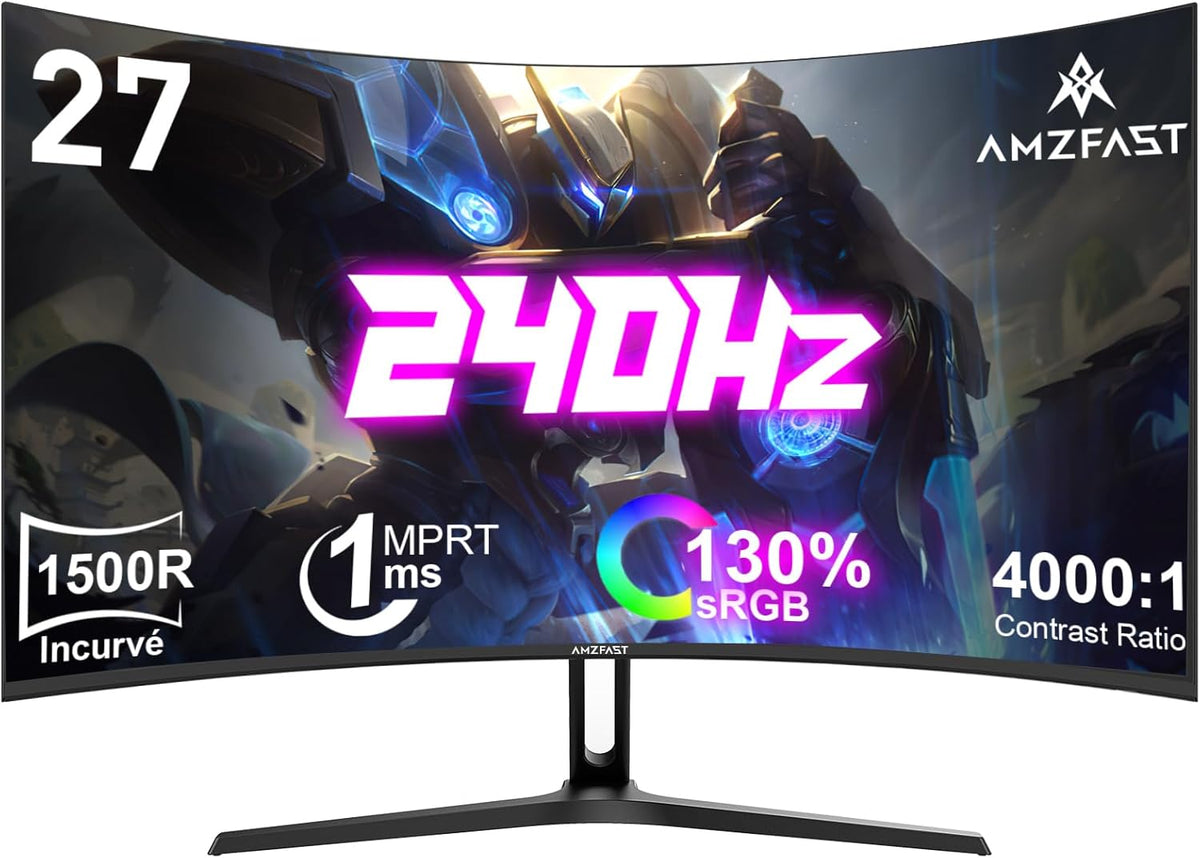 Monitor PC Gamer Curvo Amzfast de 27 pulgadas - 240Hz, FHD 1920x1080, 1ms MPRT, sRGB 130%, Antiluz azul, HDR, Adaptive Sync, HDMI 2.0/DP 1.4, VESA 100x100, AMZG27C1Pro
