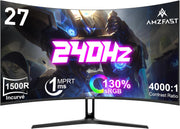 Monitor PC Gamer Curvo Amzfast de 27 pulgadas - 240Hz, FHD 1920x1080, 1ms MPRT, sRGB 130%, Antiluz azul, HDR, Adaptive Sync, HDMI 2.0/DP 1.4, VESA 100x100, AMZG27C1Pro