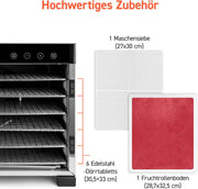 Deshidratador de alimentos COSORI de acero inoxidable, con 50 recetas, incluye 6 bandejas de acero inoxidable, 3 rejillas de secado, 3 láminas para deshidratar, gran superficie de 0,6 m², temporizador de 48 horas, pantalla LED (35°-75°C) y 650 W