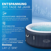 Bestway Lay-Z-SPA Spa inflable de bajo consumo Miami AirJet, Ø 180 x 66 cm, 4 personas, calefacción, protector contra heladas, 120 chorros AirJet, aislamiento de bajo consumo, cubierta térmica, azul oscuro