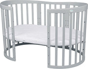 Cuna ovalada evolutiva Waldin, set completo 7 en 1, cuna de barrotes, cama infantil con colchón, cambiador, cuna colecho, madera blanca