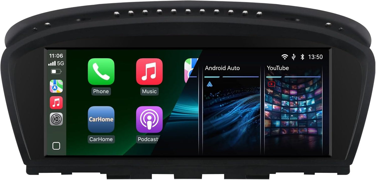 Autorradio para BMW Serie 3/5 E60 E61 E63 E64 E90 E91 E92 CCC (2004-2008), estéreo con CarPlay inalámbrico, Android Auto, retención del sistema iDrive, actualización de pantalla estéreo para coche basada en Linux