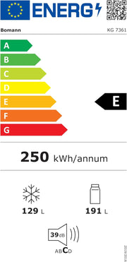 Frigorífico con congelador Bomann® | Congelador No-Frost | Frigorífico de 186 cm | 39 dB | Frigorífico combi con MultiAirflow | 320 L | Frigorífico combi No-Frost | KG 7361 negro-inox