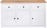vidaXL Aparador de madera maciza de pino de Panamá con 3 cajones y 3 puertas, cómoda, mueble auxiliar, armario multiusos, alacena, blanco, 135x40x80 cm