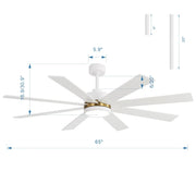 Ventilador de techo negro de 65 pulgadas y 8 aspas con luz y control remoto