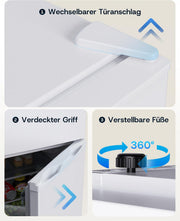 Refrigerador con congelador superior Upstreman 84L, 39dB silencioso y luz LED, refrigerador pequeño con puerta reversible, TM84 blanco